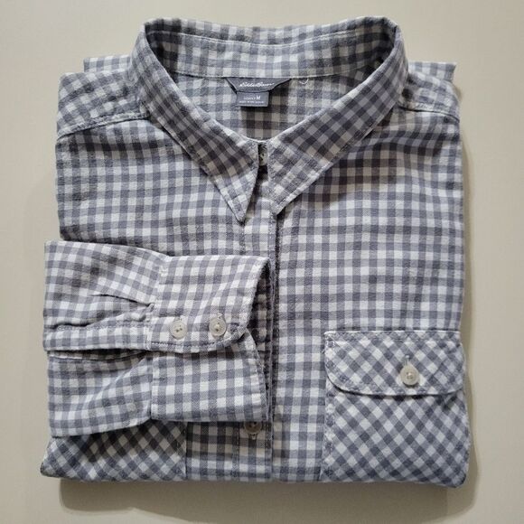 Eddie Bauer Women's Gray Check Flannel Button-Down Shirt - Picture 13 of 14